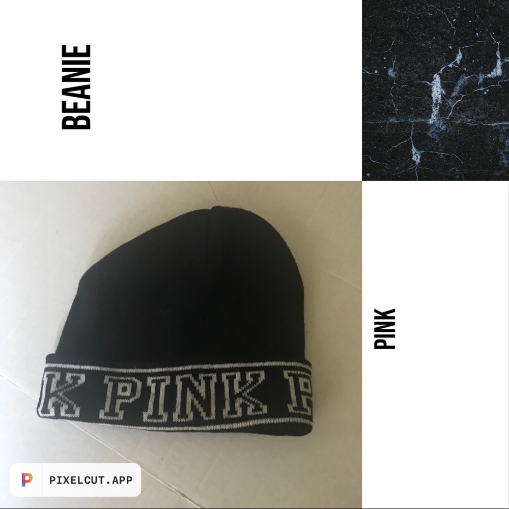 Pink blk beanie one size